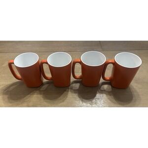 SET‎ OF 4 Rachael Ray ROUND & SQUARE Orange and White 15 oz Coffee Mugs. H019